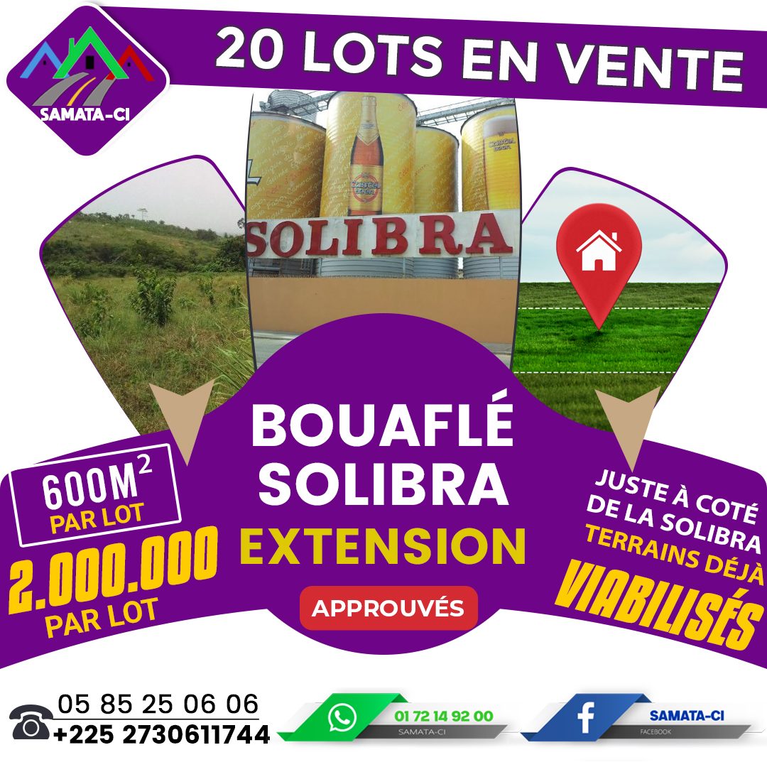 10 lots de 600 m² — Solibra Extension Bouaflé, Bouaflé